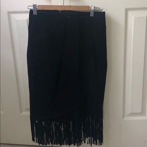 Asos Black faux suede fringe midi skirt - US 6